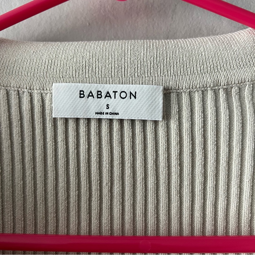 Aritzia Babaton Sculpt Knit Long Sleeve Off White Polo Size Small - Picture 4 of 7